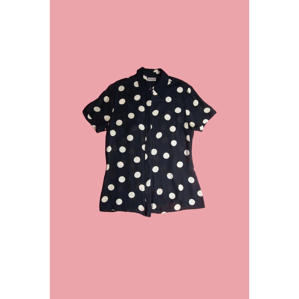 1990s-Y2K MONDI POLKA DOT Silk Semi Sheer Button Up Blouse. Small. As Is
